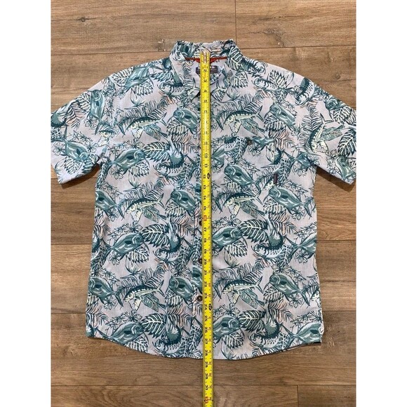 Simms Tailout Mens M Button Up Short Sleeve Fish Print Fishing Hawaiian Shirt - Picture 5 of 8